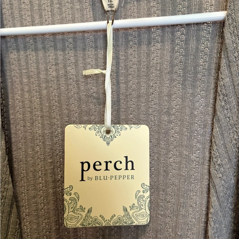 Perch by Blu Pepper Long Gray Cardigan with Lace Details NWT Sizes 1X-3X - Picture 5 of 8